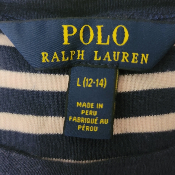 Polo Ralph Lauren Girl Pink/Navy Striped Short Ruffle Sleeve Shirt Size L(12-14) - Picture 4 of 4